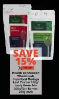 Checkers Health Connection Wholefoods Superfood Moringa Leaf Powder/ Leafy Green Mix/ Goji Berries offer