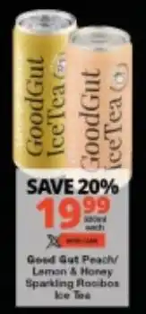 Checkers Good Gut Peach/ Lemon & Honey Sparkling Rooibos Ice Tea offer