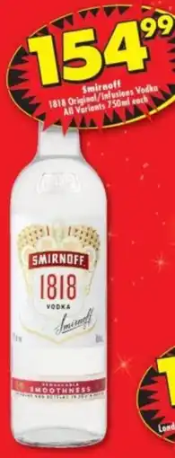 Shoprite Liquor Smirnoff 1818 Original/ Infusions Vodka All Variants offer
