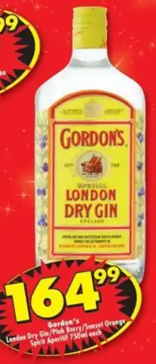 Shoprite Liquor Gordon's London Dry Gin/ Pink Berry/ Sunset Orange Spirit Aperitif offer