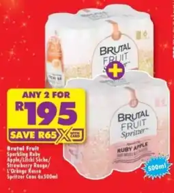 Shoprite Liquor Brutal Fruit Sparkling Ruby Apple/ Litchi Seche/ Strawberry Rouge/ L'Orange Rossa Spritzer Cans offer
