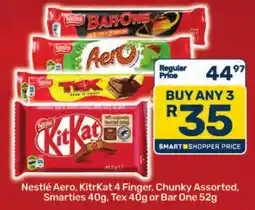 Pick n Pay Nestlé Aero, KitKat 4 Finger, Chunky Assorted, Smarties, Tex or Bar One offer
