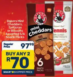 Pick n Pay Bakers Mini Cheddars, Salticrax or Biscuits Assorted Snack Packs offer