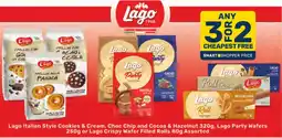 Pick n Pay Lago Italian Style Cookies & Cream, Choc Chip and Cocoa & Hazelnut, Lago Party Wafers or Lago Crispy Wafer Filled Rolls offer