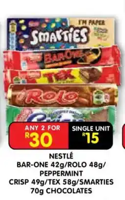 Shoprite Nestlé bar-one/ rolo/ peppermint crisp/ tex/ smarties chocolates offer