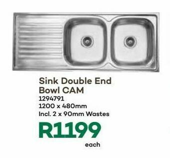 Timbercity Sink double end bowl cam 1200 x 480 mm incl. 2 x 90mm wastes offer