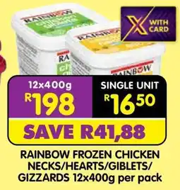 Shoprite RAINBOW FROZEN CHICKEN NECKS/HEARTS/GIBLETS GIZZARDS 12x400g per pack offer