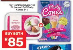 Pick n Pay PnP Ice Cream Assorted 2 Litre and PnP Party Cones 24s offer