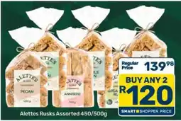 Pick n Pay Alette's Rusks Assorted 450/500g offer