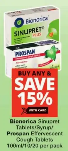 Checkers Bionorica Sinupret Tablets/ Syrup/ Prospan Effervescent Cough Tablets offer