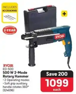 Makro Ryobi 500W 2-Mode Rotary Hammer offer