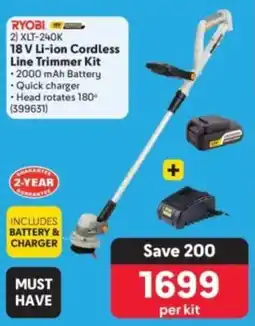 Makro Ryobi 18 V Li-ion Cordless Line Trimmer Kit offer