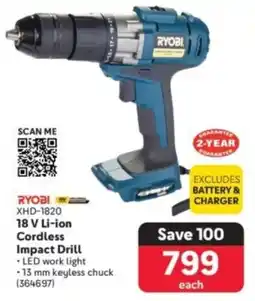 Makro Ryobi 18 V Li-ion Cordless Impact Drill offer