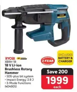 Makro Ryobi 18 V Li-ion Brushless Rotary Hammer offer