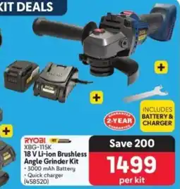 Makro Ryobi 18 V Li-ion Brushless Angle Grinder Kit offer