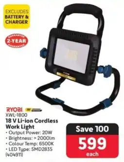 Makro Ryobi 18 V Li-ion Cordless Work Light offer