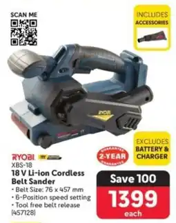Makro Ryobi 18 V Li-ion Cordless Belt Sander offer