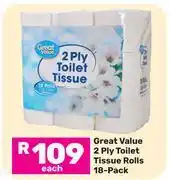 Game Great Value 2 Ply Toilet Tissue Rolls 18 Pack offer