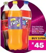 Game Coca-Cola Zero, No Sugar, Twist, Sparletta, Fanta, Sprite Or Stoney Soft Drink-For 3 x 1.5Ltr offer