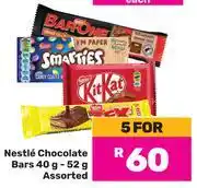 Game Nestle Chocolate Bars Assorted-For 5 x 40g/52g offer