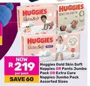 Game Huggies Gold Skin Soft Nappies Or Pants JP Or Extra Care Nappies JP Assorted Sizes-Per Pack offer