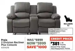 House & Home Praia 2 Division Recliner Plus Console offer