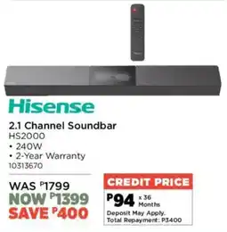 House & Home Hisense 2.1 Channel Soundbar offer