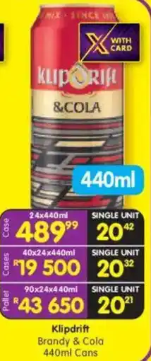 Shoprite Klipdrift Brandy & Cola Cans offer