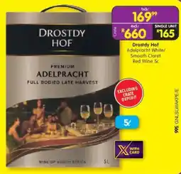 Shoprite Drostdy Hof Adelpracht White/ Smooth Claret Red Wine offer