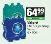 Spar Tops Valpre Still Or Sparkling Water-6 x 500ml Per Pack offer