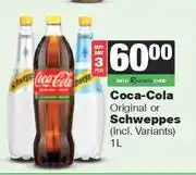 Spar Tops Coca-Cola Original Or Schweppes (Incl Variants) 1Ltr-Any 3 offer