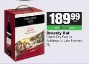 Spar Tops Drostdy Hof Claret Dry Red Or Adelpracht Late Harvest-5Ltr Each offer