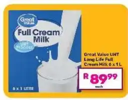 Game Great Value UHT Long Life Full Cream Milk 6 x 1 L offer