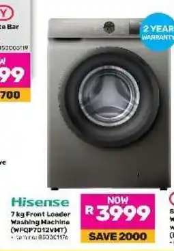 Game Hisense 7 kg Front Loader Washing Machine (WFPQ7012VHT) offer