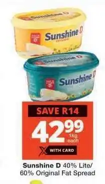 Checkers Sunshine D 40% Lite/60% Original Fat Spread offer