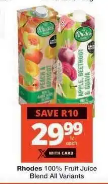 Checkers RHODES 100% FRUIT JUICE BLEND all variants offer