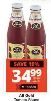 Checkers ALL GOLD Tomato Sauce offer