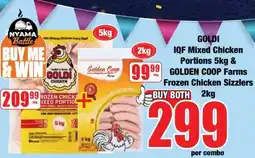 Boxer GOLDI IQF Mixed Chicken Portions 5kg & GOLDEN COOP Farms Frozen Chicken Sizzlers 2kg offer