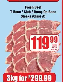Boxer Fresh Beef T-Bone / Club / Rump On Bone Steaks (Class A) offer