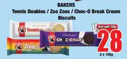 Boxer BAKERS Tennis Doubles / Zoo Zoos / Choc-O Break Cream Biscuits offer