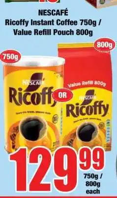 Boxer NESCAFÉ Ricoffy Instant Coffee 750g / Value Refill Pouch 800g offer