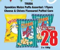Boxer TRUDA Spookies Maize Puffs Assorted / Flyers Cheese & Chives Flavoured Puffed Corn offer