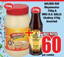 Boxer GOLDEN RAY Mayonnaise 750g & MRS H.S. BALLS Chutney 470g Assorted offer