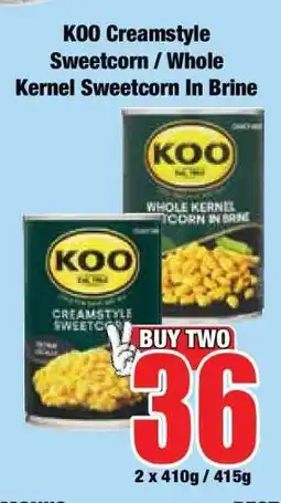 Boxer KOO Creamstyle Sweetcorn / Whole Kernel Sweetcorn In Brine offer