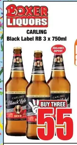 Boxer CARLING Black Label RB 3 x 750ml offer