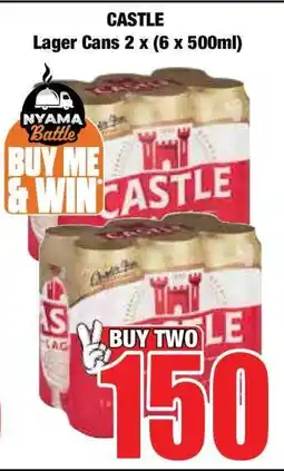 Boxer CASTLE LAGER CANS 2 X (6 X 500ML) offer