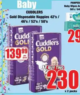Boxer CUDDLERS Gold Disposable Nappies 42's / 46's / 52's / 58's offer