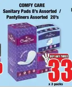 Boxer COMFY CARE Sanitary Pads 8's Assorted / Pantyliners Assorted 20's offer