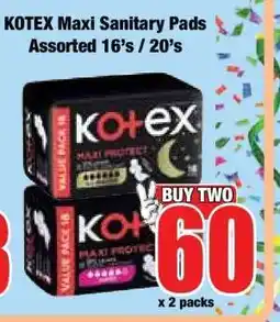 Boxer KOTEX Maxi Sanitary Pads Assorted 16's / 20's offer