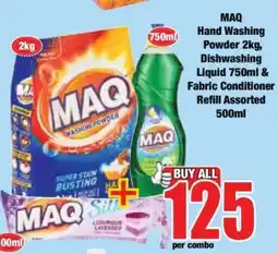 Boxer MAQ Hand Washing Powder 2kg, Dishwashing Liquid 750ml & Fabric Conditioner Refill Assorted 500ml offer